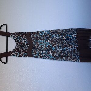 Brown and Teal Patterned Women's Dress